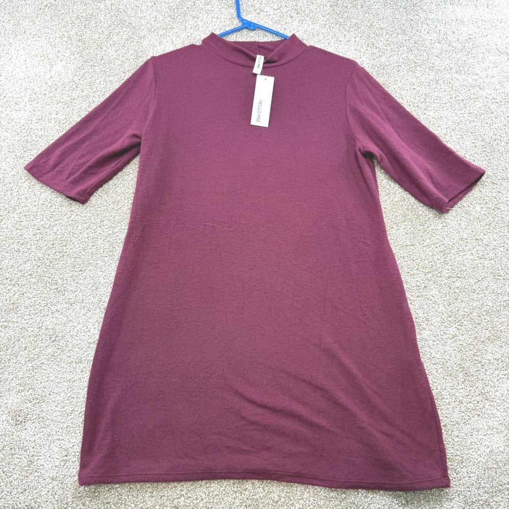 Hello Miz Maternity Dress XL Burgundy Mock Neck Elbow Sleeve Knit NEW Maroon